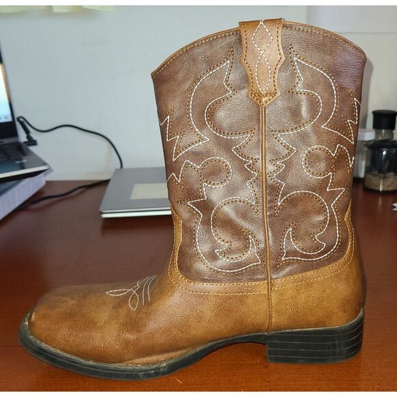 Wonder Nation Unisex Boy Girl Kids Cowboy Western Boots Sz 6 Brown Pull On - Picture 4 of 9